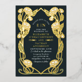 Elegante Weiße Pfingstrose Art Nouveau Hochzeit Al Folieneinladung (Vorderseite)