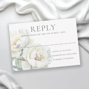 Elegante weiße Pfingstrosen-Hochzeits-RSVP RSVP Karte