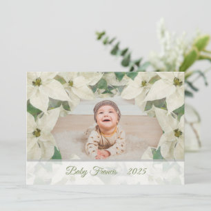 Elegante weiße Poinsettia Baby Flat Foto Card Einladung
