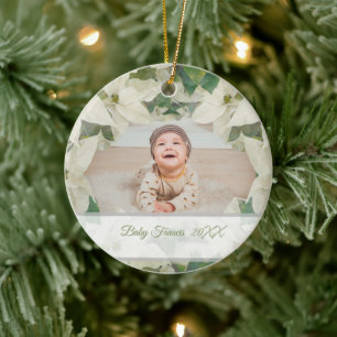 Elegante weiße Poinsettien-Baby-Foto Keramik Ornament