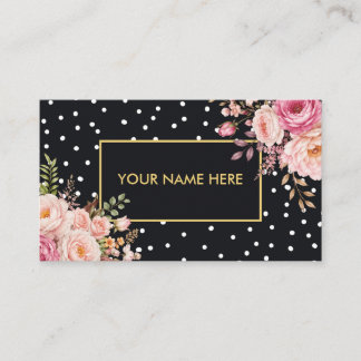Elegante weiße Polka mit goldenem Rahmen und Rosen Visitenkarte