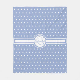 Elegante weiße Polka Punkte auf blauem Monogramm Fleecedecke