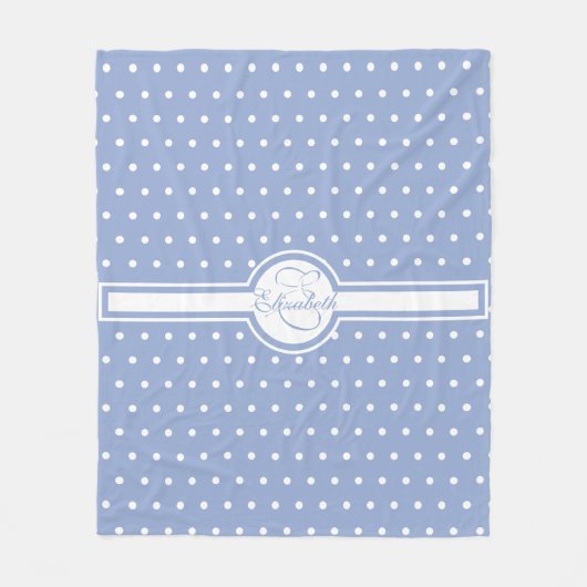 Elegante weiße Polka Punkte auf blauem Monogramm Fleecedecke (Vorderseite)