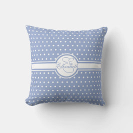 Elegante weiße Polka Punkte auf blauem Monogramm Kissen