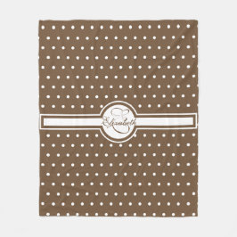 Elegante weiße Polka-Punkte auf braunem Monogramm Fleecedecke
