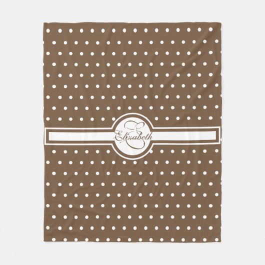 Elegante weiße Polka-Punkte auf braunem Monogramm Fleecedecke (Vorderseite)