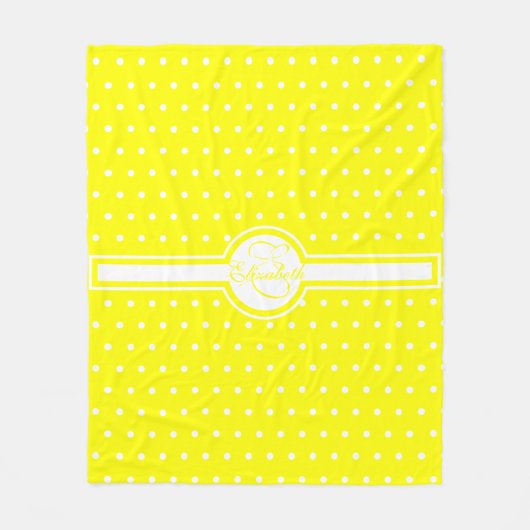 Elegante weiße Polka-Punkte auf gelben Monogramm Fleecedecke (Vorderseite)