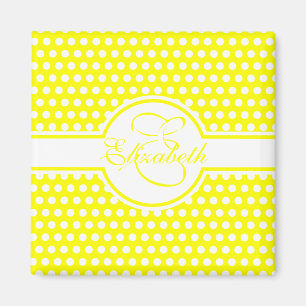 Elegante weiße Polka-Punkte auf gelben Monogramm Magnet