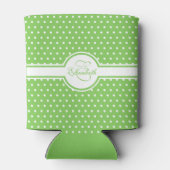 Elegante weiße Polka Punkte auf grünem Monogramm Dosenkühler (Rückseite)