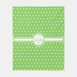Elegante weiße Polka Punkte auf grünem Monogramm Fleecedecke