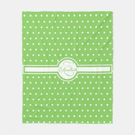 Elegante weiße Polka Punkte auf grünem Monogramm Fleecedecke (Vorderseite)