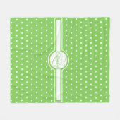 Elegante weiße Polka Punkte auf grünem Monogramm Fleecedecke (Vorderseite (Horizontal))