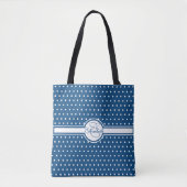 Elegante weiße Polka Punkte auf klassischem Blau Tasche (Vorderseite)