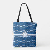 Elegante weiße Polka Punkte auf klassischem Blau Tasche (Rückseite)