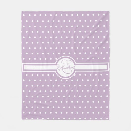 Elegante weiße Polka-Punkte auf Lila Monogramm Fleecedecke (Vorderseite)