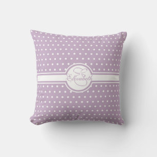 Elegante weiße Polka-Punkte auf Lila Monogramm Kissen
