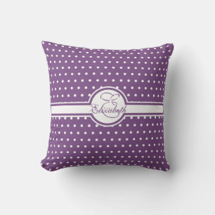 Elegante weiße Polka-Punkte auf Lila Monogramm Kissen