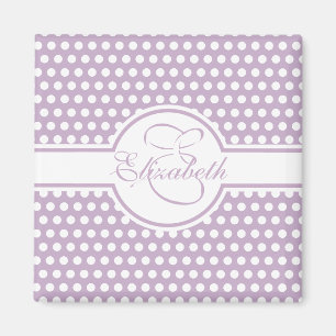 Elegante weiße Polka-Punkte auf Lila Monogramm Magnet