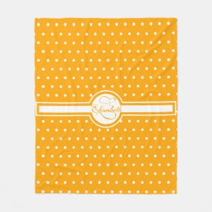 Elegante weiße Polka-Punkte auf Orange Monogram Fleecedecke