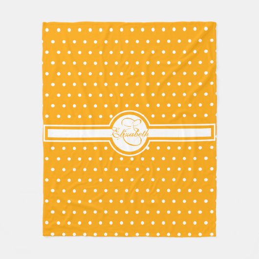 Elegante weiße Polka-Punkte auf Orange Monogram Fleecedecke (Vorderseite)