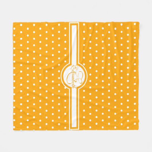 Elegante weiße Polka-Punkte auf Orange Monogram Fleecedecke (Vorderseite (Horizontal))