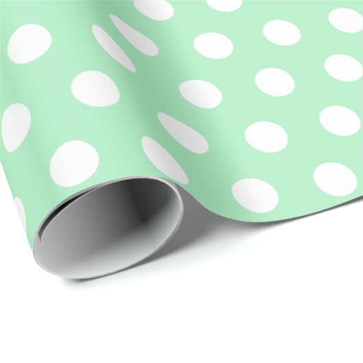 Elegante weiße Polka Punkte auf Pfefferminzgrün Geschenkpapier (Rolleneckpunkt)