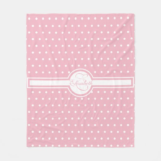 Elegante weiße Polka-Punkte auf rosa Monogramm Fleecedecke (Vorderseite)