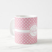 Elegante weiße Polka-Punkte auf rosa Monogramm Kaffeetasse (Vorderseite Links)