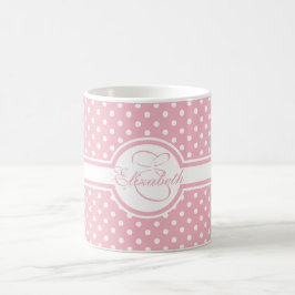 Elegante weiße Polka-Punkte auf rosa Monogramm Kaffeetasse