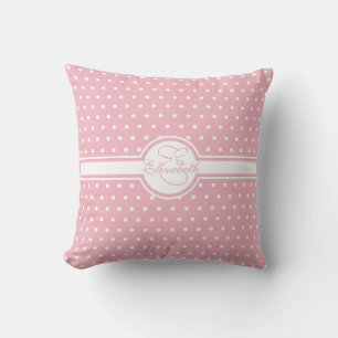 Elegante weiße Polka-Punkte auf rosa Monogramm Kissen