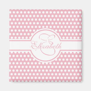 Elegante weiße Polka-Punkte auf rosa Monogramm Magnet