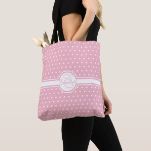 Elegante weiße Polka-Punkte auf rosa Monogramm Tasche