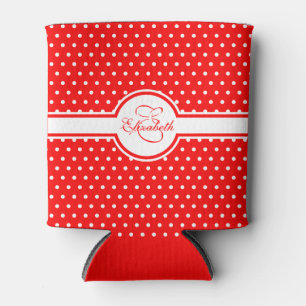 Elegante weiße Polka Punkte auf rotem Monogramm Dosenkühler