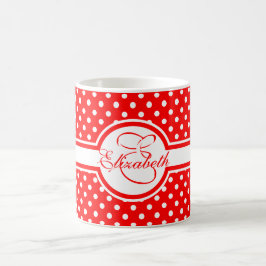 Elegante weiße Polka Punkte auf rotem Monogramm Kaffeetasse