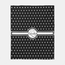Elegante weiße Polka-Punkte auf Schwarz-Monogramm Fleecedecke