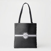 Elegante weiße Polka-Punkte auf schwarzem Monogram Tasche (Vorderseite)