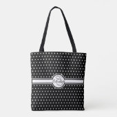 Elegante weiße Polka-Punkte auf schwarzem Monogram Tasche (Rückseite)