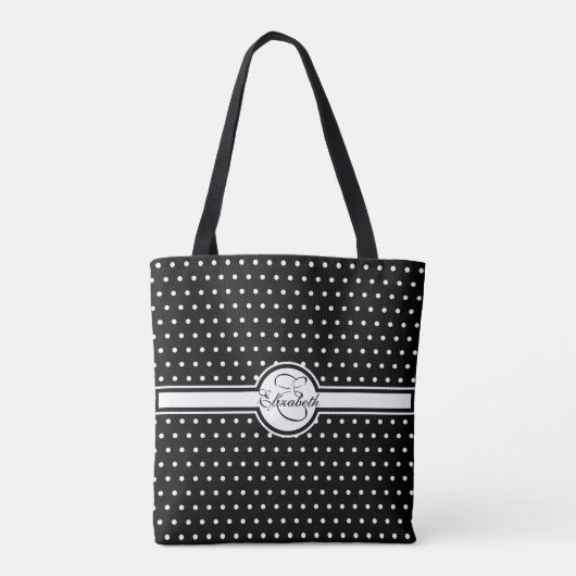 Elegante weiße Polka-Punkte auf schwarzem Monogram Tasche (Rückseite)