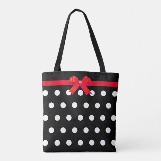 Elegante weiße Polka Punkte mit rotem Band Tasche (Rückseite)