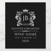 Elegante, weiße Rahmen Krone auf schwarz Weinetikett (Einzelnes Label)