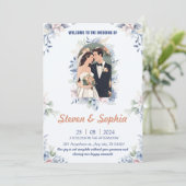 Elegante weiße, rosa, blaue und grüne Hochzeit Einladung (Stehend Vorderseite)