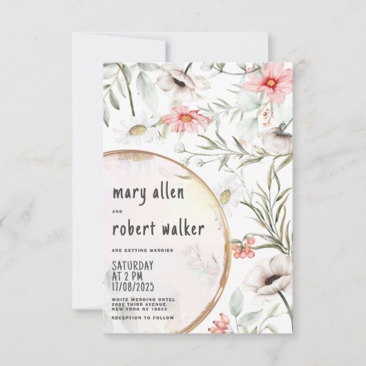 Elegante weiße, rosa grüne Blumenhochzeit im Somme Einladung (Vorderseite)