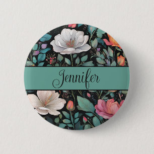 Elegante weiße rosa Rose personalisiert Button
