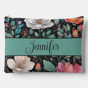 Elegante weiße rosa Rose personalisiert Zubehörtasche