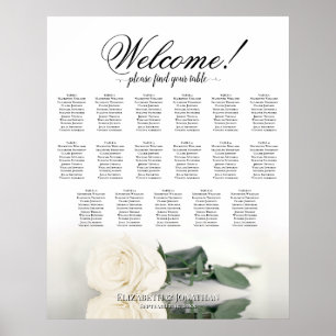 Elegante weiße Rose 17 Tisch Hochzeit Sitzordnung Poster