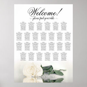 Elegante weiße Rose 26-Tisch-Hochzeits-Sitzplan Poster