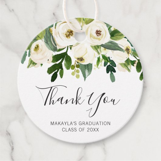 Elegante Weiße Rose Abschluss Vielen Dank Geschenkanhänger (Vorderseite)