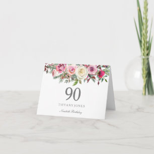 Elegante weiße Rose Blumen 90. Geburtstag Danke Karte