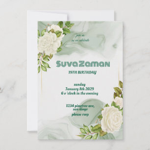 Elegante weiße Rose Floral 19. Geburtstag Save The Date
