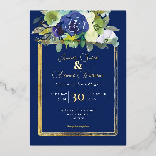 Elegante, weiße Rose Folieneinladung (Vorderseite)